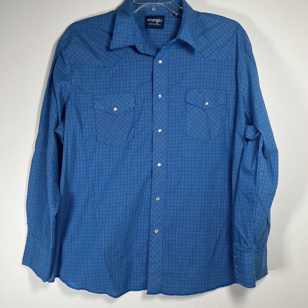 Wrangler Regular Fit Button Down Long Sleeve Western Shirt Blue Mens Size XXL